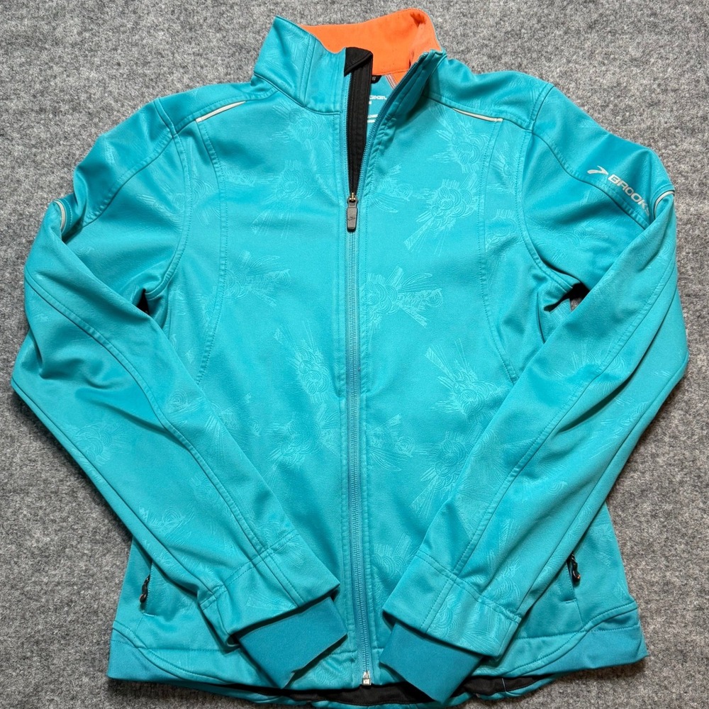BROOKS Shelter Technology Teal Blue Orange Fleece Lined Running Jacket Small